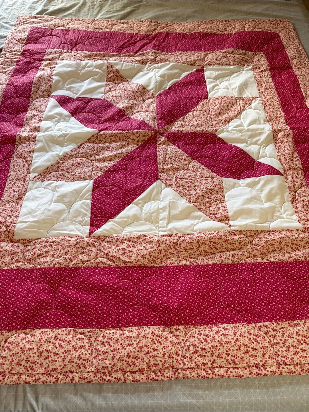 Vintage Handmade Pink Floral Patchwork Quilt